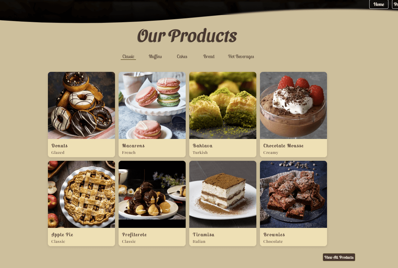 Bakery website homepage showcase